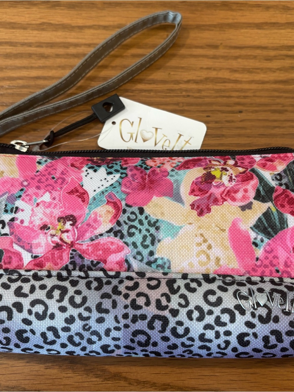 GloveIt Floral & Leopard Wristlet Clutch in Pink and Gray